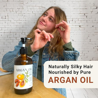 Argan Oil for Hair Growth Oil 16oz (Aceite de Argan) - 100% Pure Cold Pressed Moroccan Oils - Suitable for Colored & Damaged Hair, Face, Body Oils, Nail & Scalp