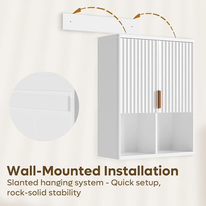 Bestier Fluted Bathroom Wall Cabinet Over The Toilet Storage, 23"x 29" Medicine Cabinet with Adjustable Shelf, Laundry Cabinet Wall Mounted and Kitchen Storage Cabinet(Glossy White)