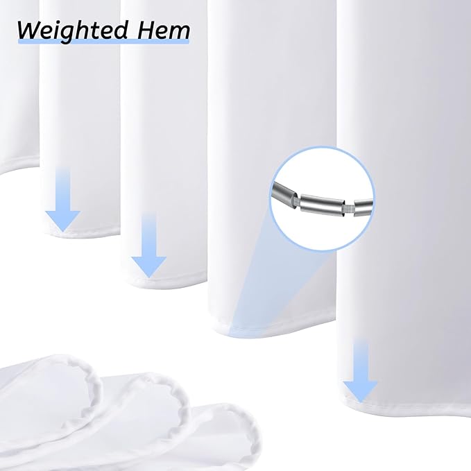 Furlinic White No Hook Small Stall Shower Curtain 48x78 Inch,Half Narrow Size Polyester Fabric Bathroom Curtains with 6 Plastic Split Grommets,Hotel Quality Waterproof Washable Bath Curtain