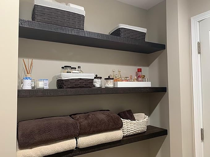 joelsantiques - 72 Inch Wooden Floating Shelves for Wall - 72x10x2 in - Made of Natural Wood - Long Heavy Duty Rustic Wall Shelves for Bedroom - Perfect for Living Room, Kitchen - Black