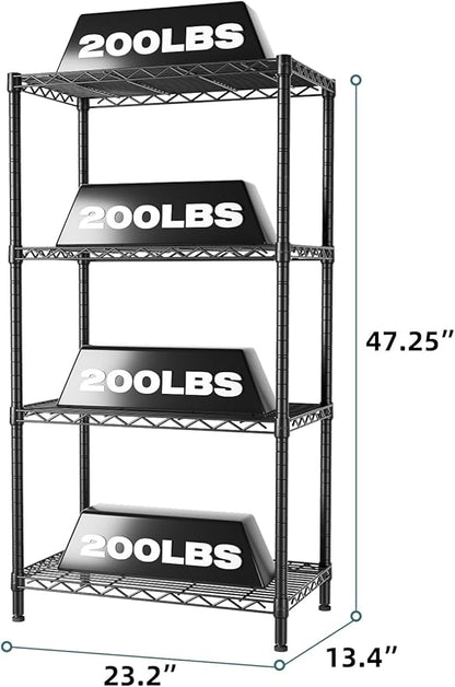 SINGAYE 4 Tier Storage Rack Wire Shelving Unit Shelves Metal for Pantry Closet Shelve Organization Kitchen Laundryroom 800Lbs Capacity 24" D x 14" W x 48" H Black