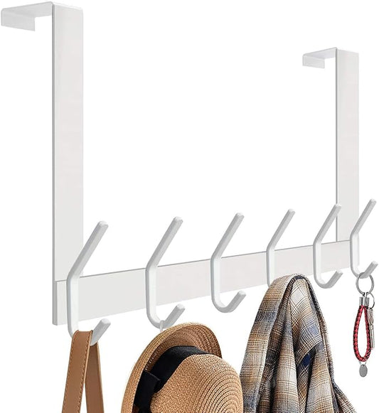 DOKU Over The Door Hook, Heavy Duty Over Door Hanger Holder for Coat Robe Hat Clothe Towels Hanging, Bathroom Organizer Towel Rack 12 Hooks, White
