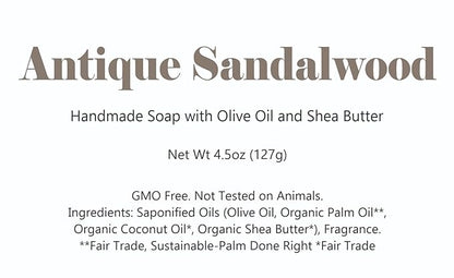 3 Pk Antique Sandalwood Organic Soap Bars, Handmade in USA, Natural & Cruelty Free (3 Pack, Antique Sandalwood)