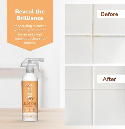 OBSESS Grout & Tile Cleaner: Grout Cleaner for Tile Floors | Bathroom Tile Cleaner | Non-Toxic Professional Strength Brightener | Ceramic Tile and Grout Cleaner, also for Marble, Granite