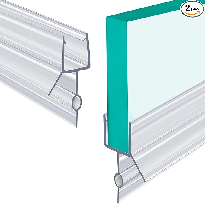 POZIA Clear Frameless Glass Shower Door Bottom Seal | Shower Door Sweep for Leak-Proof, Quick Installation to Create Reliable Water Barrier (2PACK-3/8in-20mm Gap)