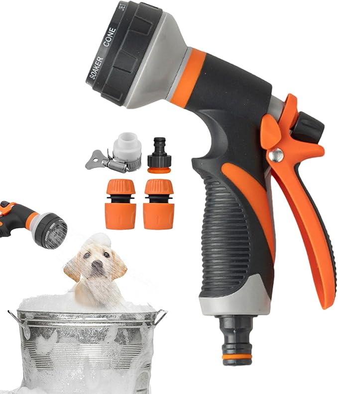 Hose Nozzle - Water Spray Attachment, 8 Adjustable Watering Patterns with Comfortable Grip, Durable Design with Easy Use, Garden and Car Accessory for Washing Vehicles, Showering Pets