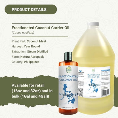 Fractionated Coconut Oil - Sourced Directly from our Farm Partner in the Philippines - Carrier Oil for Diluting Essential Oils, Body, Hair, and Skin Moisturizer - (32oz)