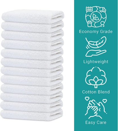 GOLD TEXTILES 24 Pack Economy White Washcloths Set (12x12 inches) - Cotton Blend Commercial Grade Cleaning Rags, Quick Drying & Soft Face Cloths, Fingertip Towels for Bathroom, Spa, Gym, and Kitchen