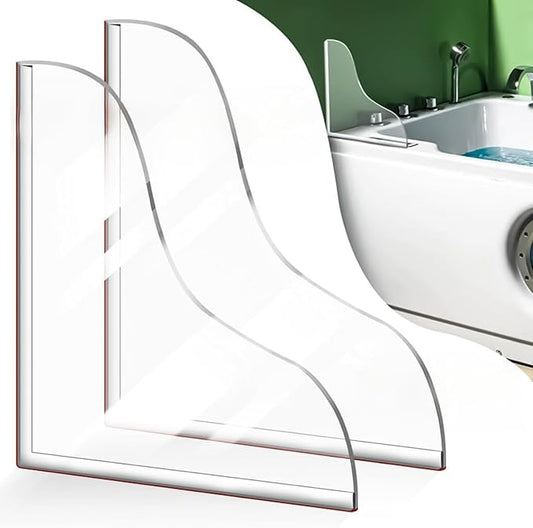 Shower Splash Guard Set, Waterproof Self-Adhesive Shower Corner Splash Panels for Bathtubs and Sinks Prevents water from splashing outside the shower or bathtub 2-Piece Set (7.28 x 8.07 inches)
