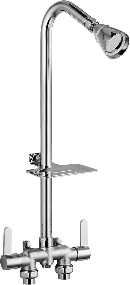 Aolemi Outdoor Shower Fixtures,Outdoor Shower Kit Faucet System 3 Inch Center with Showerhead 2 Handle Exposed Shower with Brass Mix Valve Pipe Downward with Soap Dish Polish Chrome