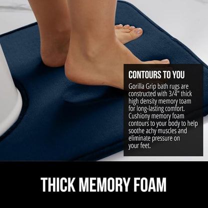GORILLA GRIP Thick Memory Foam Toilet Rug for Bathroom, U Shaped Washable, Soft Absorbent Velvet Topside Floor Mats, Machine Wash, Cushioned Luxury Rugs for Bath Room, 22.5x19.5 Navy Blue