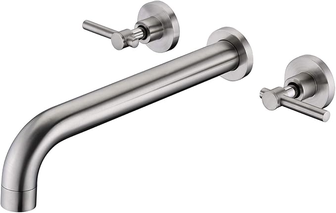 Wall Mount Tub Filler Faucet Brushed Nickel High Flow Bathtub Faucet Two Handles Solid Brass, Long Spout Reach, sumerain