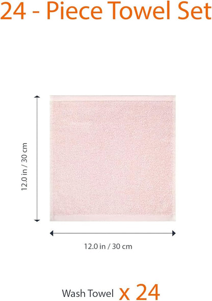 Amazon Basics face Towels for Bathroom, 100% Cotton Extra Absorbent washcloth, Fast Drying - Salon Towel - 144 Pack Petal Pink (12 x 12 inches)
