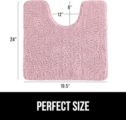 GORILLA GRIP Plush Absorbent Shaggy Chenille Bath Rug Mat for Oval Toilet Base with Rubber Backing, Machine Washable Rugs, Soft Microfiber Contour Mats for Toilets, Bathroom Decor, Lt Pink