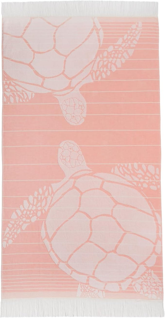 SOFE H&L | LINVIA Foutah Quick Dry Beach Towel Pack of 2 (35” x 70”) CARETTA - Coral | Lightweight, Premium, Fade Resistant, Durable | Travel Towel, Turkish Beach Towel with Shoulder Strap