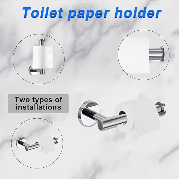 Cilee 10 Piece Chrome Bathroom Accessories Set, 24inch Polished Chrome Towel Bar Ring+Toilet Paper Holder+ Robe Towel Hook SUS304 Stainless Steel Bathroon Hardware Set