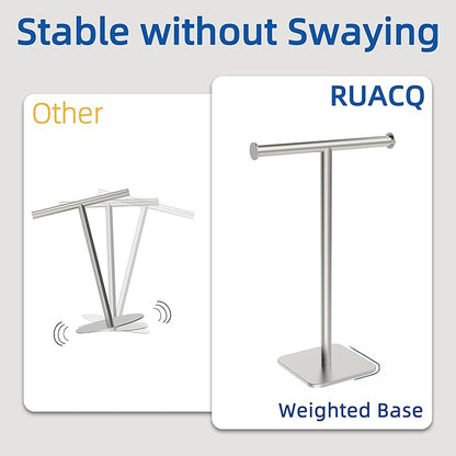 RUACQ Hand Towel Stand, 16" T-Shape Hand Towel Holder Stand for Bathroom, Kitchen and Countertop Towel Holder 304 Stainless Steel Hand Towel Rack with Weighted Base (Brushed Nickel)