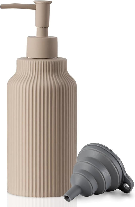 Modern Ceramic Soap Dispenser for Bathroom，14oz Ceramic Soft Touch Hand Lotion Dispenser with Pump，Liquid soap Dispenser for Kitchen Rubber Paint (Khaki)