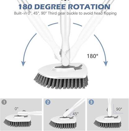 SetSail Floor Scrub Brush, 3-in-1 Tile Tub Floor Scrubber with 52-inch Adjustable Long Handle Shower Cleaner Brush and 4 Detachable Replacement Brush Heads for Cleaning Bathroom Tub Tile, White