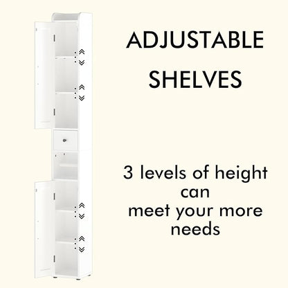 Tall Bathroom Storage Cabinet with Adjustable Shelves,66.92" H Slim 1-Door Freestanding Cabinet for Small Spaces, Bathroom,Kitchen, Living Room,White (Narrow)