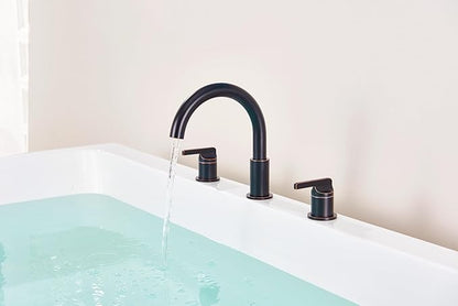SITGES Oil Rubbed Bronze High-Arc Bathtub Faucet,Solid Brass,2-Handle Deck Mount Tub Faucet,3-Hole Roman Bath Tub Faucet Set with Valve