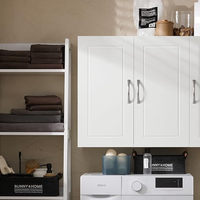 Haotian Wall Cabinet for Laundry Room, Wall Storage Medicine Cabinet for Bathroom Kitchen Garage, Linen Tower Bath Cabinet with Shelf, White FRG231-L-W