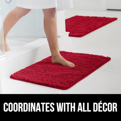 GORILLA GRIP Bath Rug Mat, Thick Soft Absorbent Chenille, Quick Dry Microfiber Mats, Rubber Backing Washable Shower Floor Rugs, Bathmat Runner, US Designed Bathroom Home Decor Accessories 24x17, Red