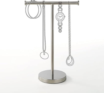 SunnyPoint Countertop Hand Towel Holder Stand – 16.5" Tall Stainless Steel T-Bar Rack with Weighted Base, Brushed Satin Nickel Finish – Jewelry Holder for Bathroom, Vanity, or Kitchen