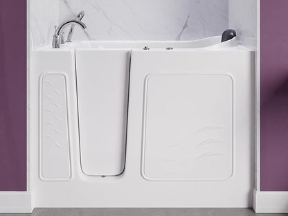 ANZZI Whirlpool Walk-In Bathtub 26" x 53" White Acrylic Left Drain 15 Jets Inline Heater Fast Drain ADA Compliant Slip-Resistant Base Quick Fill Faucet Ergonomic Pillow Chrome Trim | AMZ2653LWH-CP