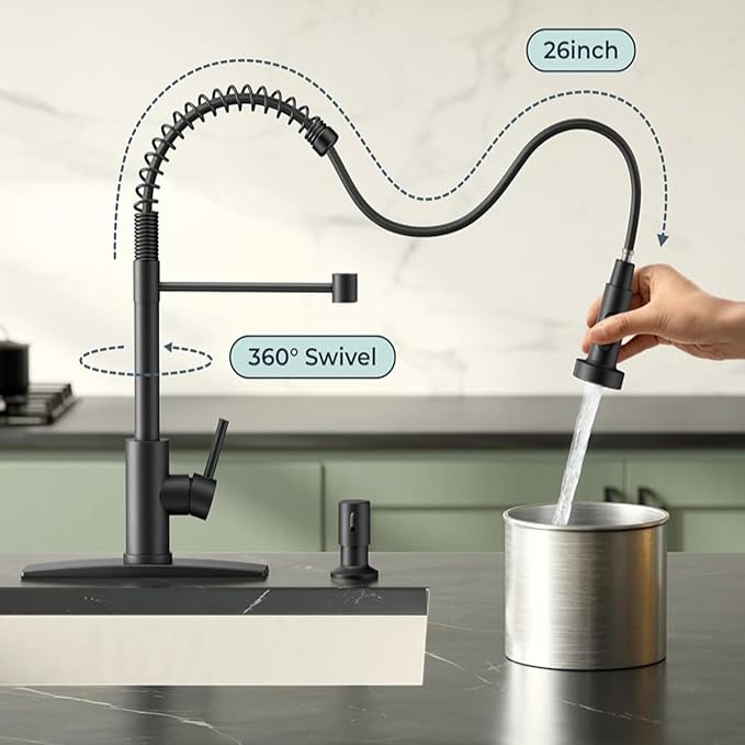 Smart Touch On Kitchen Faucet, 3 Modes Pull Down Sprayer, Sensor Activated, Ceramic Disc Valve, 360-Degree Rotation, 1 or 3 Hole Deck Plate. 10-Year Warranty. (KW-62R, Black)