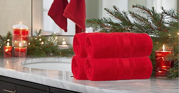 Melissa Linen, Fingertip Towels 4 Pack, 100% Turkish Cotton, Small Hand Towels for Body and Face, 12 x 18 in, Soft and Absorbent, Quick Dry, (Red Fingertip Hand Towels)