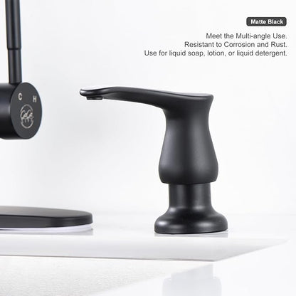 GAGALIFE Sink Soap Dispenser Matte Black, Built in Soap Dispenser with 17 OZ Bottle, Lotion Dispenser for Kitchen Sink, Refill from The Top