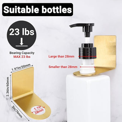 Segbeauty Non-Drilling Adhesive Bottle Holder, 3pcs Bathroom Bottle Dispenser Holder, Dia 1.1" 2.8cm Lotion bottle Wall Mount, Rustproof Shampoo Bottle Holder Wall Hanging Rack for Kitchen Toilet Gold