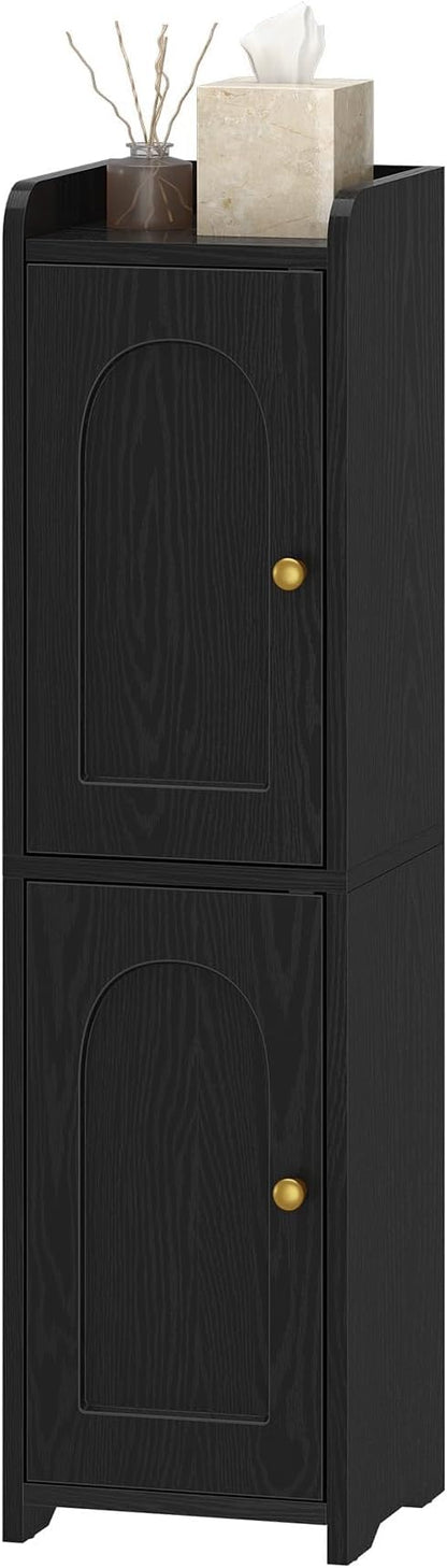 Bathroom Storage Cabinet, Corner Floor Cabinet with 2 Doors and Adjustable Shelf, Narrow Toilet Paper Cabinets, Bathroom Organizer for Small Spaces, 7.9" D x 7.9" W x 29.5" H Black