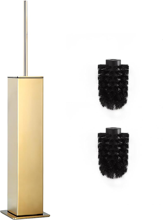 Gold Toilet Brush with Holder 304 Stainless Steel Toilet Bowl Brush, Square Bathroom Cleaner Brush