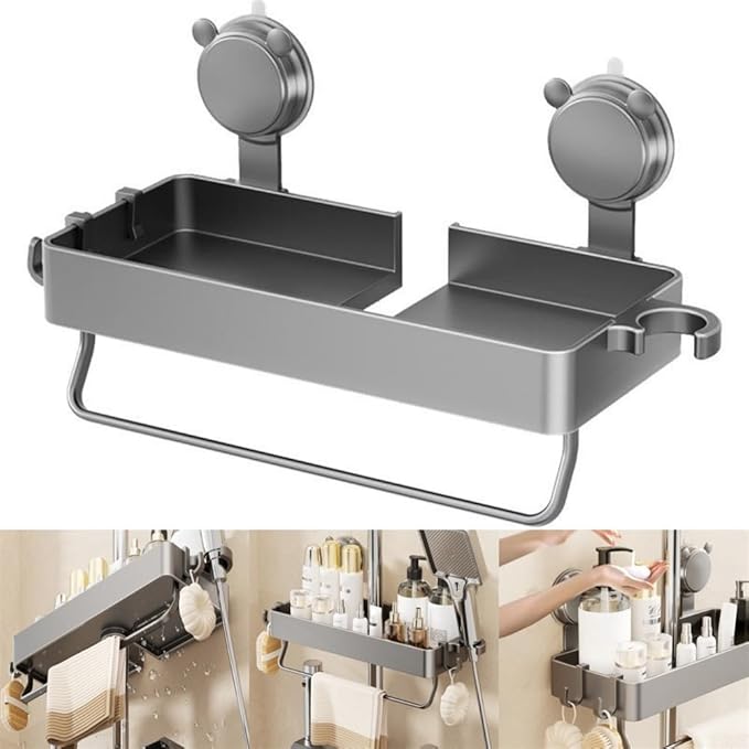 Suction Cup Wall Mounted Suction Shower Rack Organizer No Drilling Shelf Basket For Bathroom Shower Caddy Storage Rack Kitchen Organizer For Smooth Walls