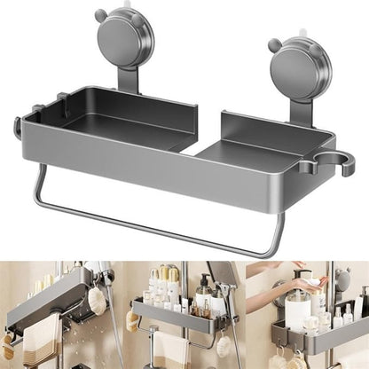 Suction Cup Wall Mounted Suction Shower Rack Organizer No Drilling Shelf Basket For Bathroom Shower Caddy Storage Rack Kitchen Organizer For Smooth Walls