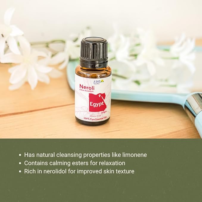 Neroli Essential Oil - Direct from Al Sheikh for Export Egypt - Steam Distilled - Aceite de Neroli for Aromatherapy, Massage, Diffuser, DIY Candle and Soap Making - 2lbs