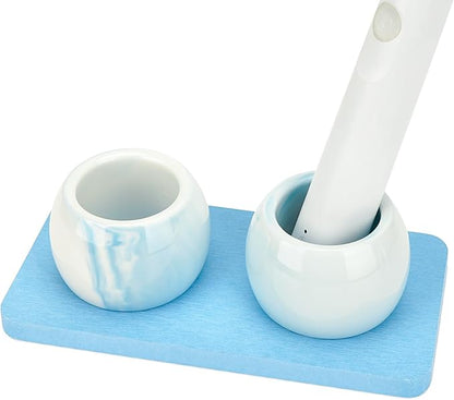 2 Pack Ceramic Toothbrush Holder with Diatomite Toothbrush Tray for Bathroom Shower Countertop Storage Organizer, Small Toothpaste Razor Electric Tooth Brush Head Stand (Blue)