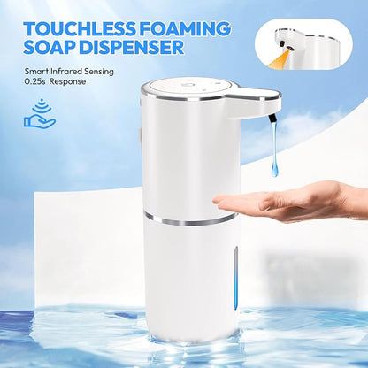 2 Pack Automatic Soap Dispenser Touchless,Liquid Hand Soap Dispenser 12.8oz USB 4levels Adjustable Dispenser Electric Wall Mounted Smart for Bathroom and Kitchen Dish Soap，Easy for Toddlers(White)