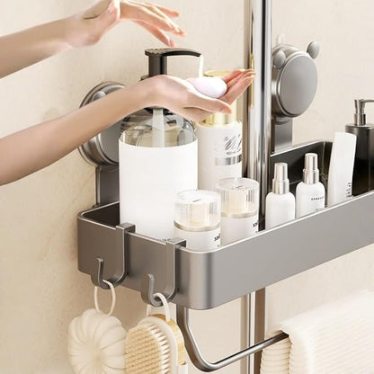 Suction Cup Wall Mounted Suction Shower Rack Organizer No Drilling Shelf Basket For Bathroom Shower Caddy Storage Rack Kitchen Organizer For Smooth Walls