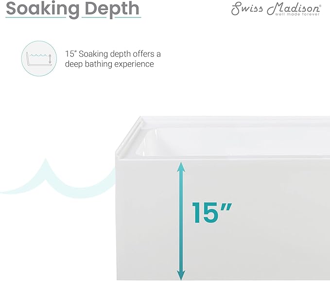 Swiss Madison Well Made Forever Voltaire 48"x32" Acrylic White, Alcove, Left Hand Drain, Apron Bathtub