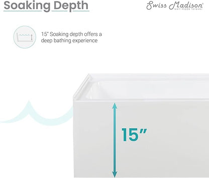 Swiss Madison Well Made Forever Voltaire 48"x32" Acrylic White, Alcove, Left Hand Drain, Apron Bathtub