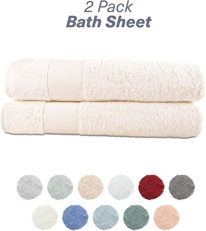 Hencely Bath Sheet Set of 2 - (35x64 Inches) - Luxury Extra Large Oversized Towels, 100% Cotton - Quick Dry, Highly Absorbent, Super Soft - Ideal for Spa, Hotel, Bathroom - (Bath Sheets 2 Pack, Ivory)