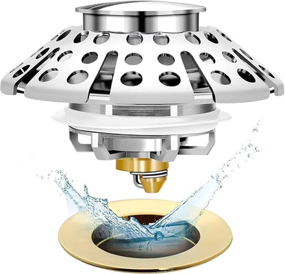 Bathtub Drain Stopper, Pop Up Tub Stopper with Drain Hair Catcher, Bathtub Plug and Cover with Strainer, Universal for 1.5 to 1.8in Tub Drain Hole