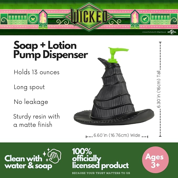 Wicked Witch Hat Soap/Lotion/Hand Sanitizer Resin Pump Dispenser, 13 Ounces, (Officially Licensed Product) by Franco Collectibles