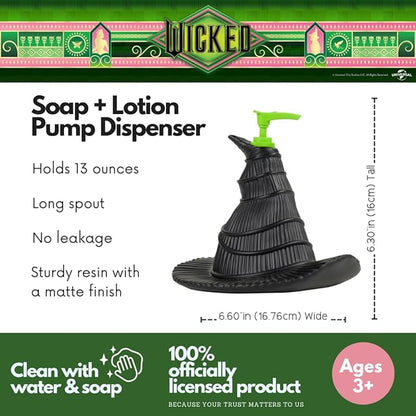 Wicked Witch Hat Soap/Lotion/Hand Sanitizer Resin Pump Dispenser, 13 Ounces, (Officially Licensed Product) by Franco Collectibles