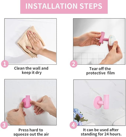Vuzvuv Adhesive Hooks Pink SUS304 Stainless Steel - Self Adhesive Heavy Duty Waterproof Wall Hooks for Towel, Coat, Robe in Bathrooms Kitchen Hotel (2-Pack)