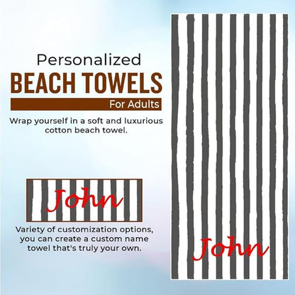 Personalized Passion Beach Towels for Adults - Custom Pool Towels with Name - Highly Absorbent Cotton - Striped Design for Women & Men - Large 70x30 Bath Sheet for Hotel, Swim & Camping - Dark Gray