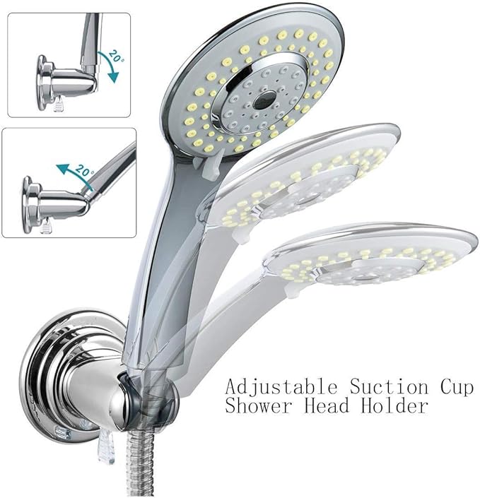 JiePai Vacuum Suction Cup Shower Head Holder,Adhesive Adjustable Suction Handheld Shower Holder Bracket,Removable Wall Mount Holder for Bathroom,Chrome